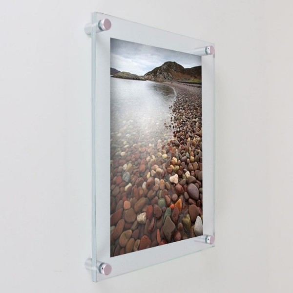 Suport tip rama foto dublu strat plexiglas transparent, cu distantieri